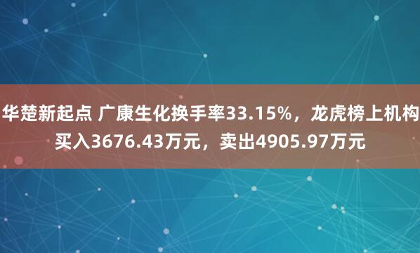 华楚新起点 广康生化换手率33.15%，龙虎榜上机构买入3676.43万元，卖出4905.97万元